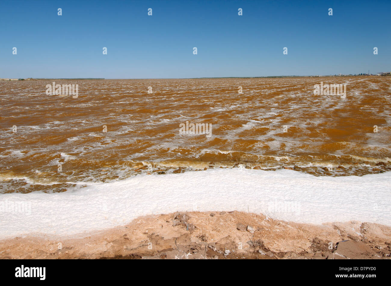 Lake contaminated by chemical waste, Krasnoperekopsk, Crimea, Ukraine, Eastern Europe  Stock Photo