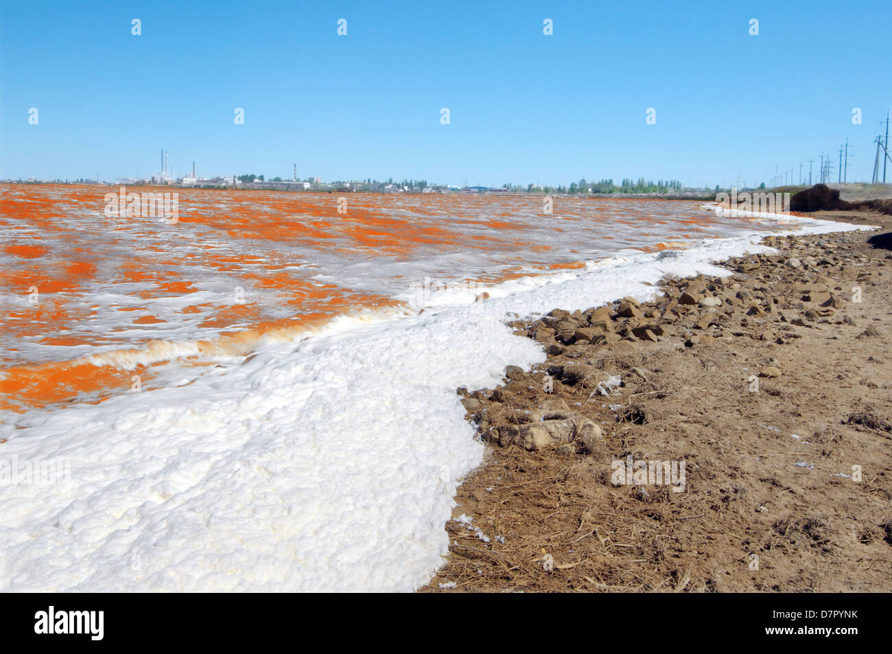Lake contaminated by chemical waste, Krasnoperekopsk, Crimea, Ukraine, Eastern Europe  Stock Photo