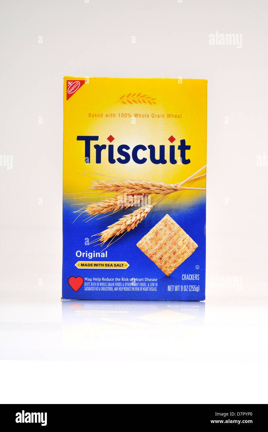 Box of Nabisco Triscuit crackers on white background cutout. USA Stock Photo
