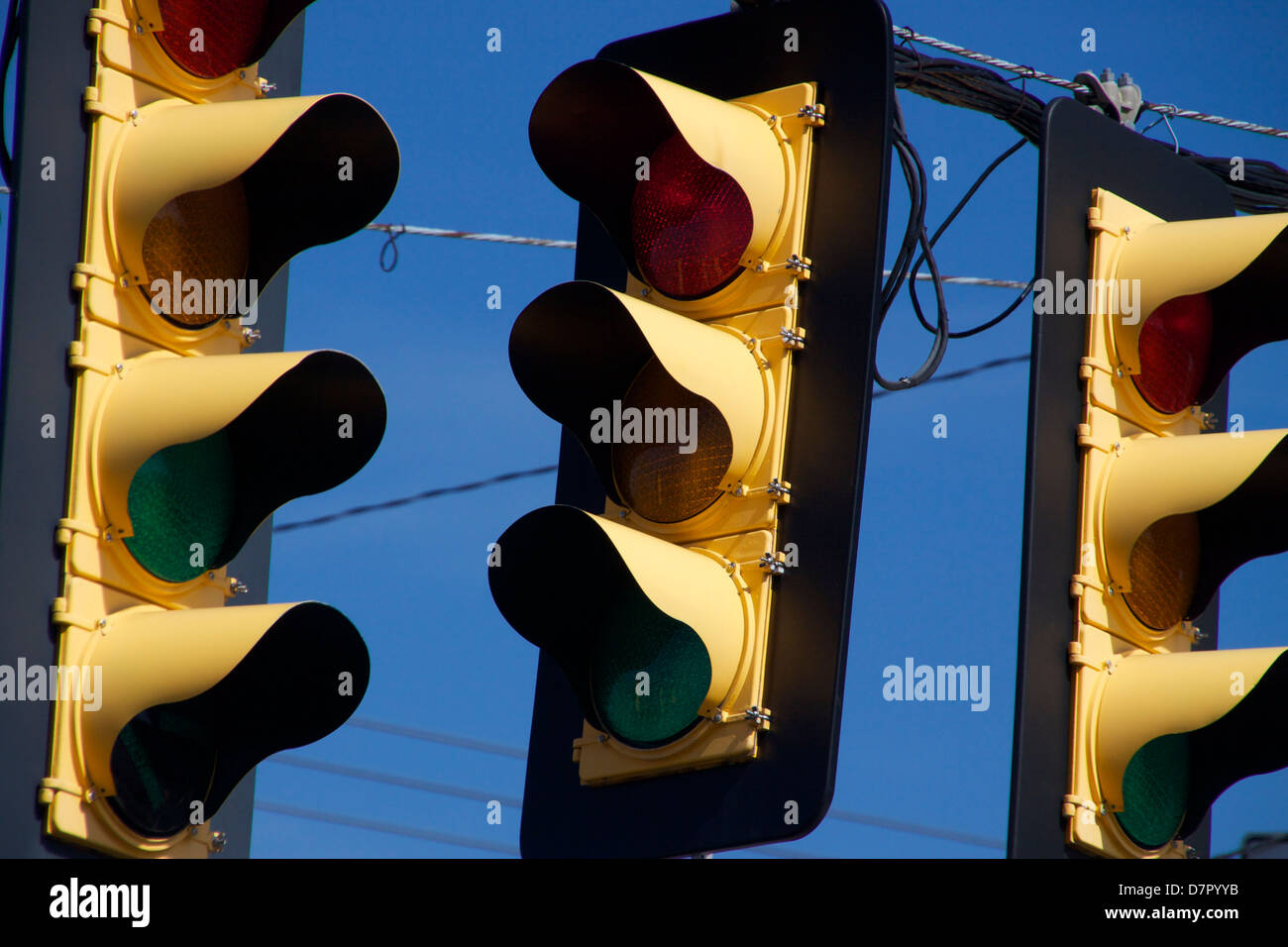 Set of three traffic signals Stock Photo