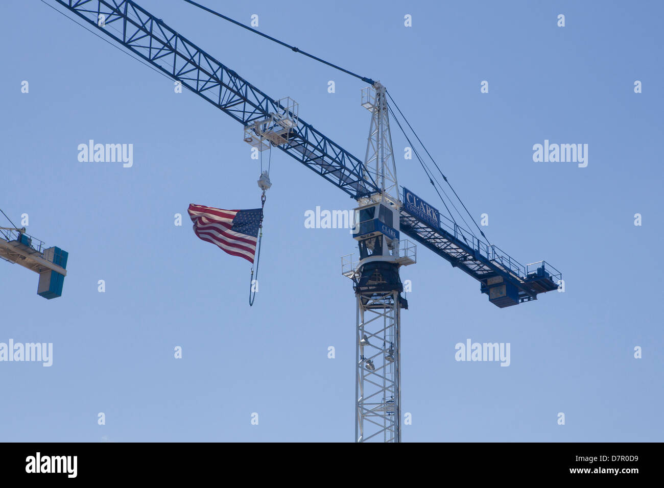 American flag on tower crane Stock Photo