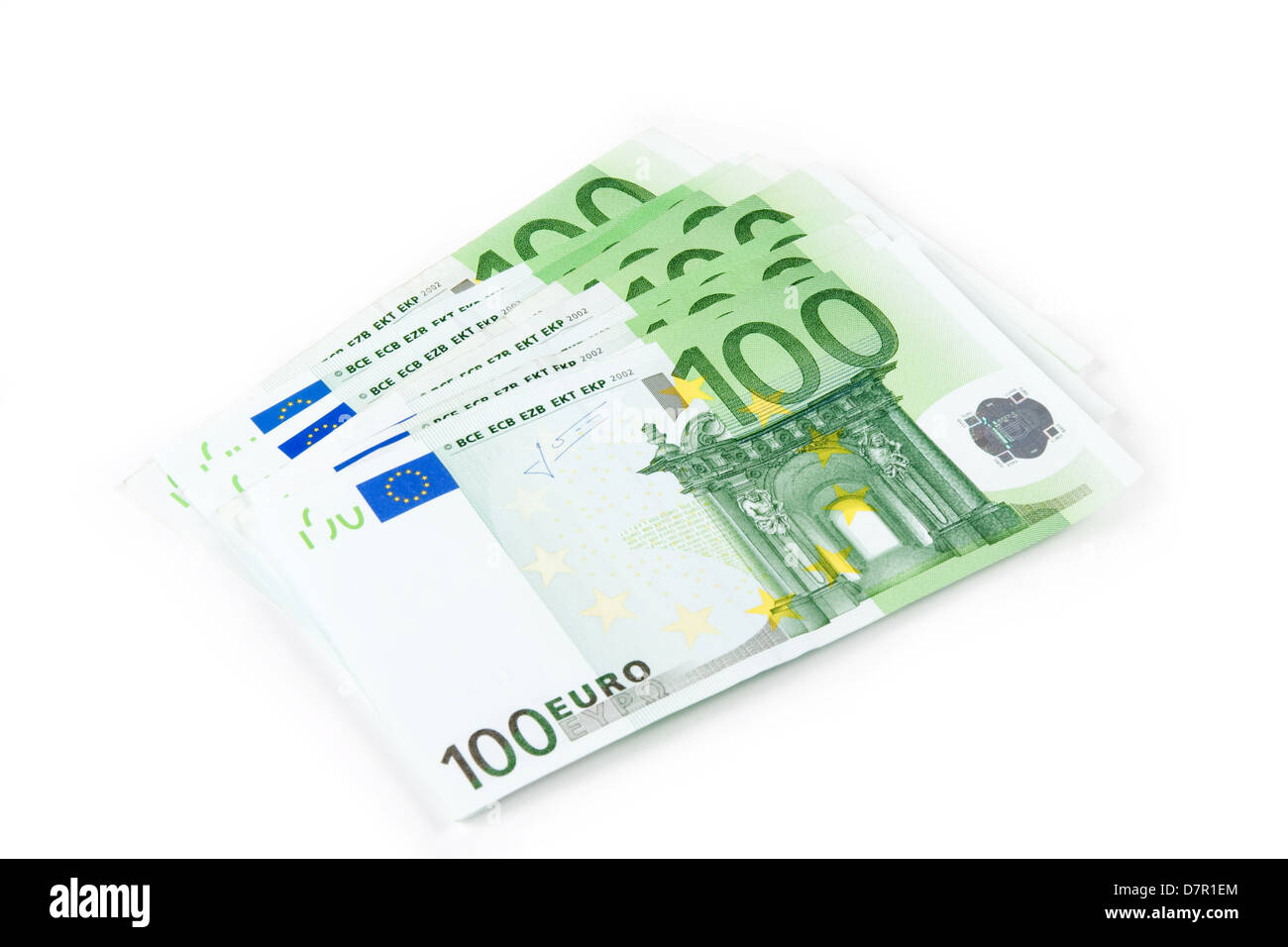 Hundred euro banknotes isolated on white background Stock Photo - Alamy