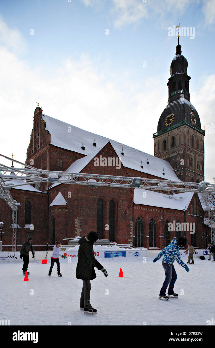 Riga, Latvia. Dom square. Skating rink, people Stock Photo - Alamy