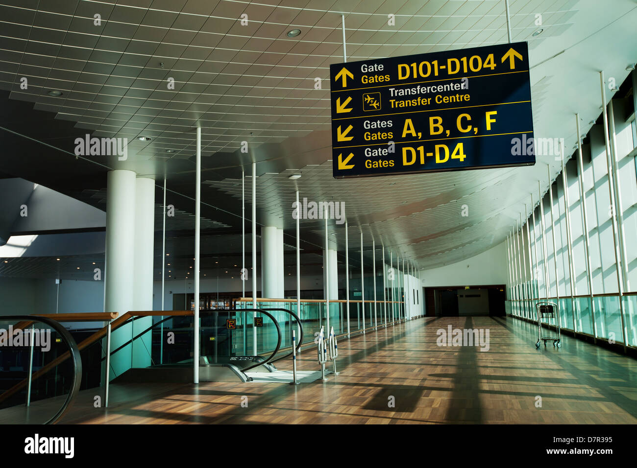 directional sign in abstract modern airport interior Stock Photo