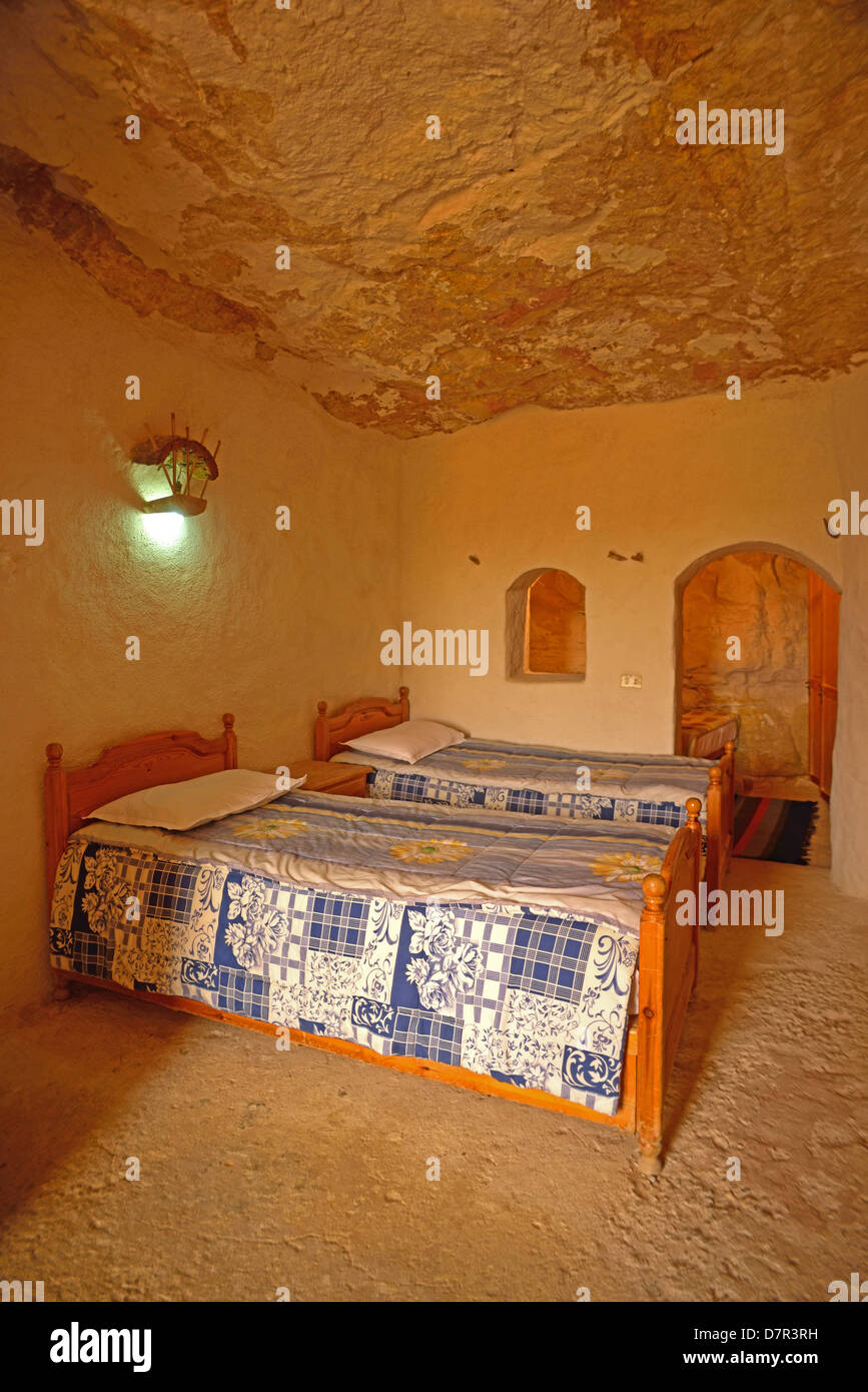 Troglodyte Hotel Room at Ksar Douiret, Tataouine Province, South of Tunisia. Stock Photo