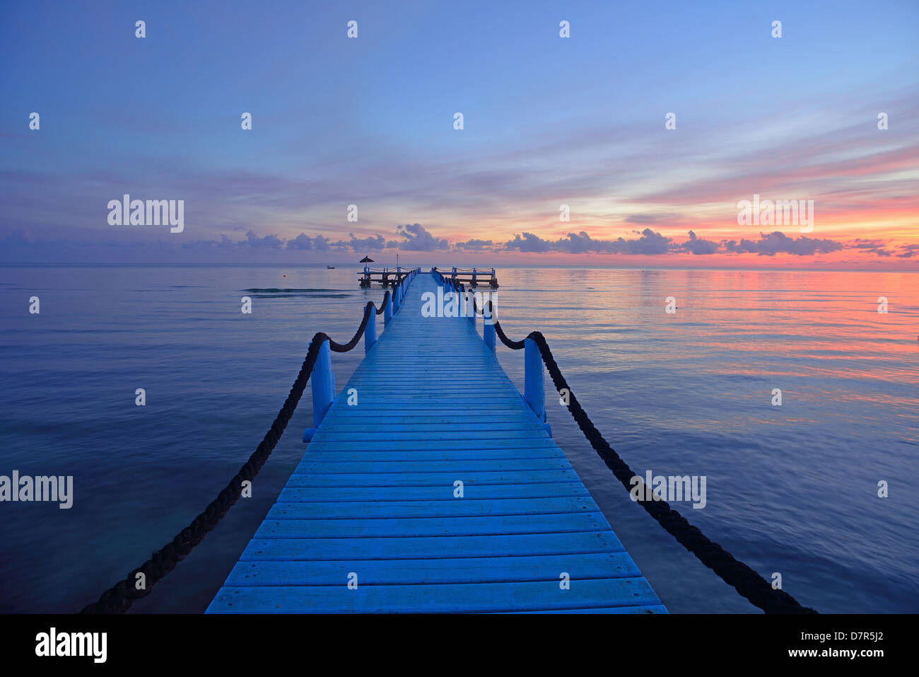 Pier at sunrise of Odyssee Resort and Spa at Zarzis, Tunisia Stock Photo
