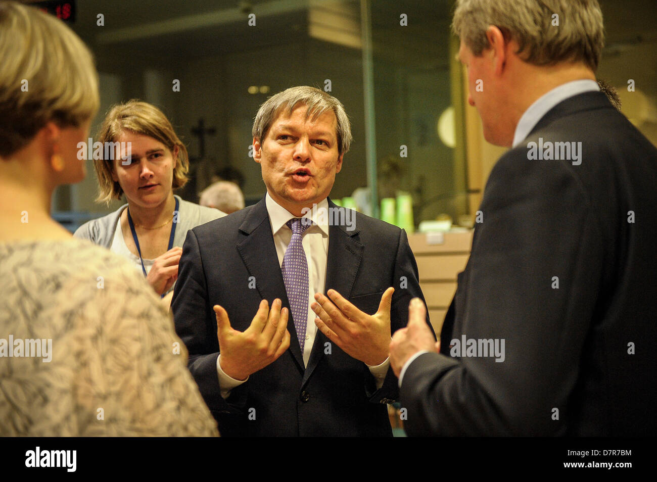 Brussels, Belgium. May 13, 2013.  Dacian Ciolos, the European Commissioner for Agriculture and Rural Development   prior to  Agriculture and Fisheries council at the EU Headquarters  in Brussels, Belgium on 13.05.2013 Fisheries ministers meet  to revise their position on the reform of EU fishing rules. The reluctance of some countries, including France, Spain and Poland, to find common ground with the Parliament on key issues of the reform is threatening to cause the collapse of negotiations on a new Common Fisheries PolicyP).  by Wiktor Dabkowski (Credit Image: © Wiktor Dabkowski/ZU. Stock Photo