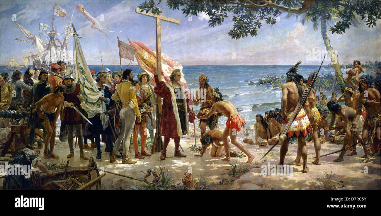 José Garnelo y Alda First Tribute to Columbus, 12 October 1492 1892 Madrid, naval museum Stock Photo