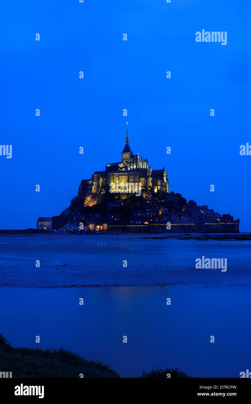 MontSaintMichel (Benedictine abbey) at Dusk. Normandy. France Stock