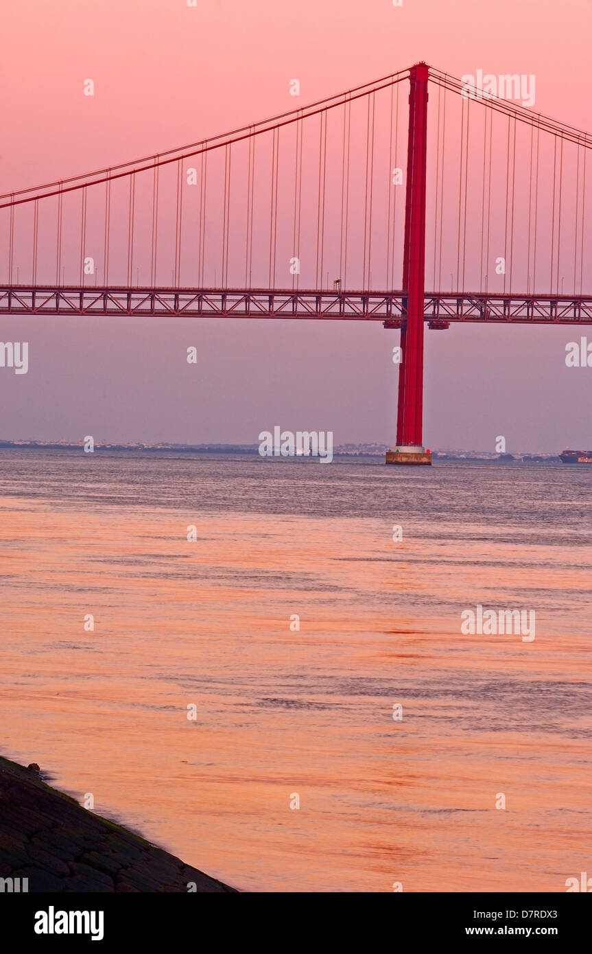 Lisbon, 25th Abril bridge at dawn, River tagus, Tejo River, Portugal, Europe Stock Photo