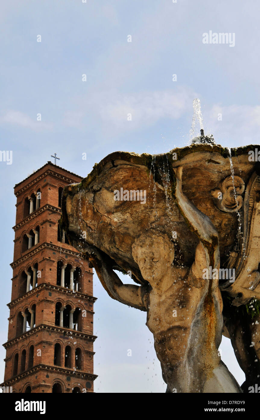 Fountain and Basilica di Santa Maria in Cosmedin, Rome, Italy Stock Photo
