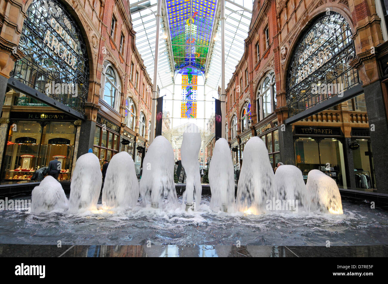 Fountains in the Victoria Quarter shopping arcade in Leeds, West Yorkshire. Stock Photo