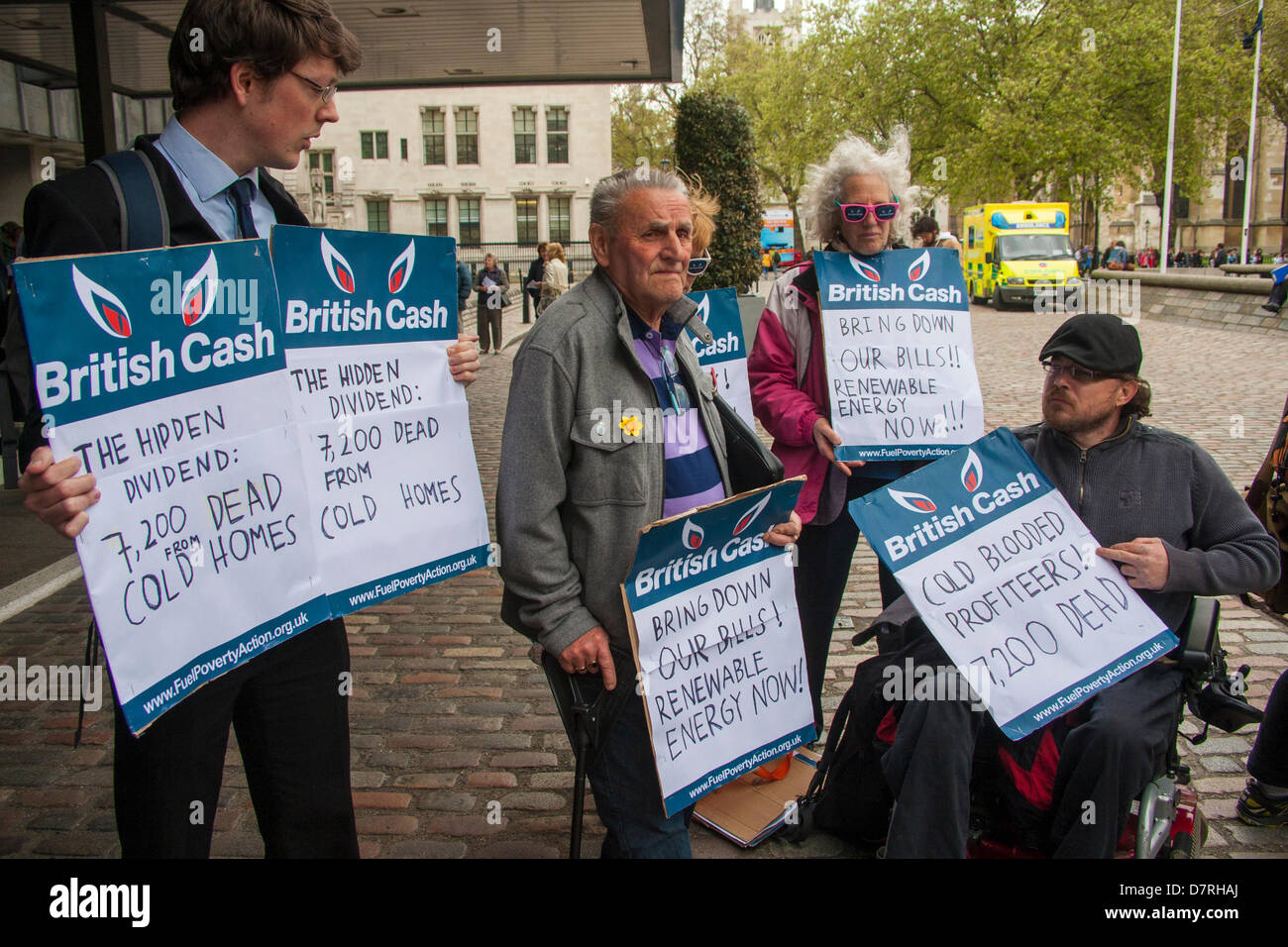 London, UK. 13th May 2013. Protesters demonstrate against alleged profiteering by energy group Centrica, outside their AGM. Credit: Paul Davey/Alamy Live News Stock Photo