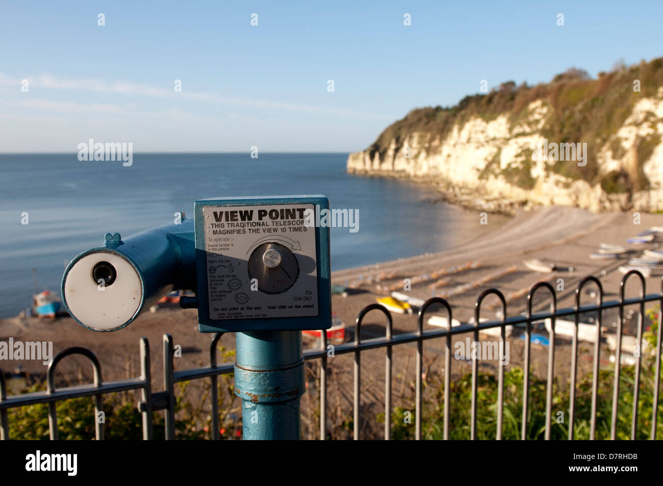 Seaside telescope, Beer, Devon, England, UK Stock Photo