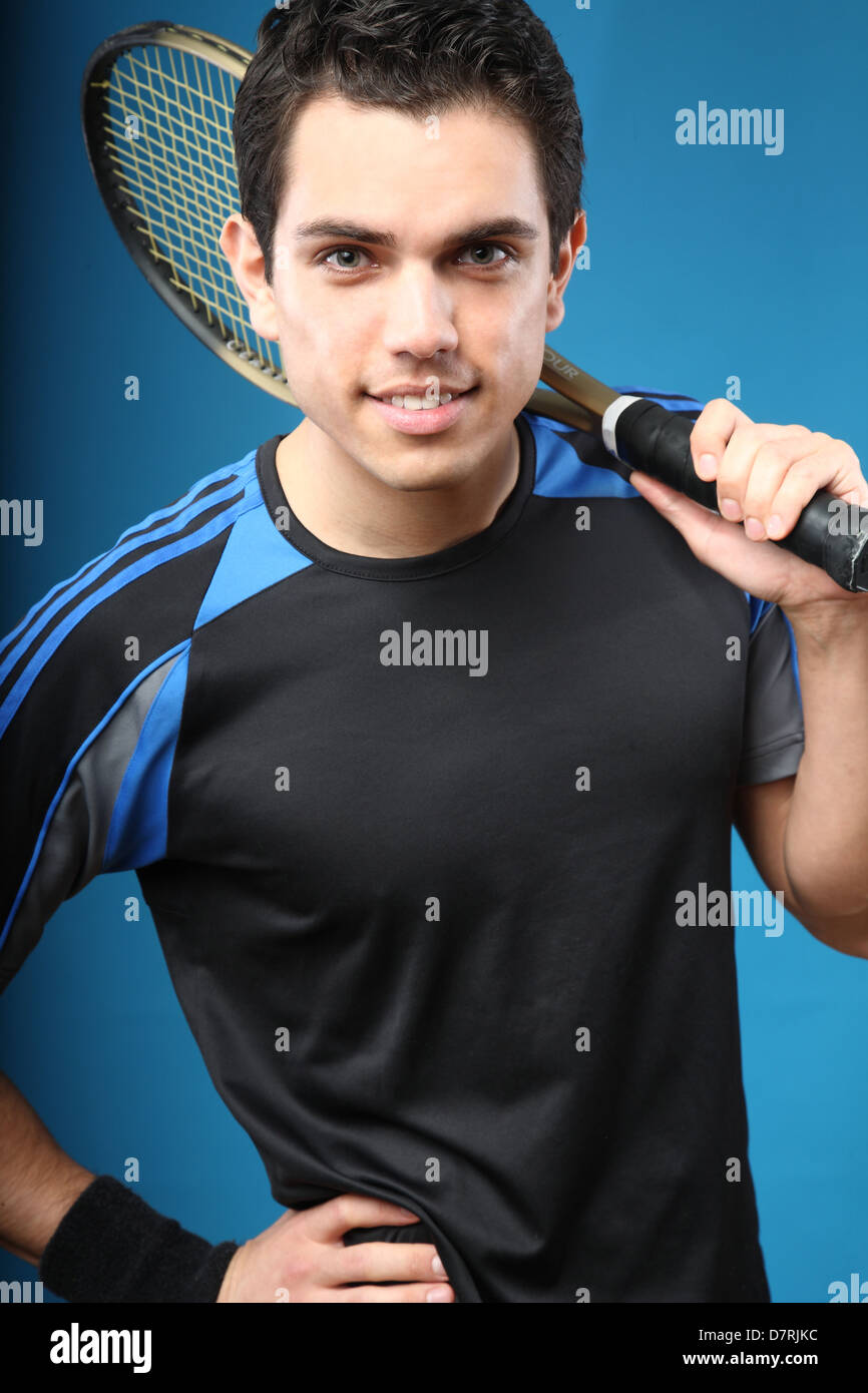 man with tennis racket Stock Photo Alamy