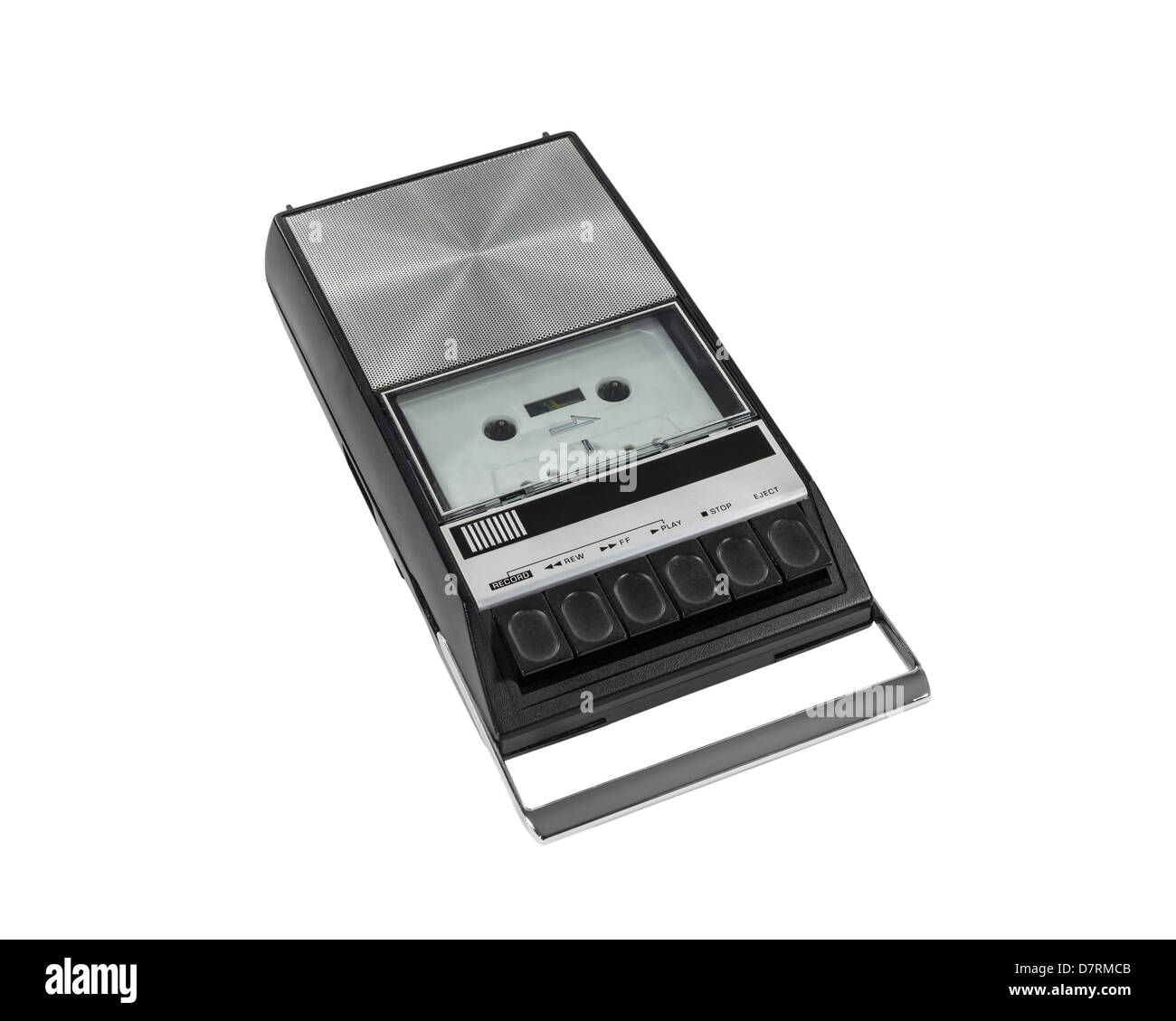 Vintage cassette tape recorder isolated with clipping path. Stock Photo