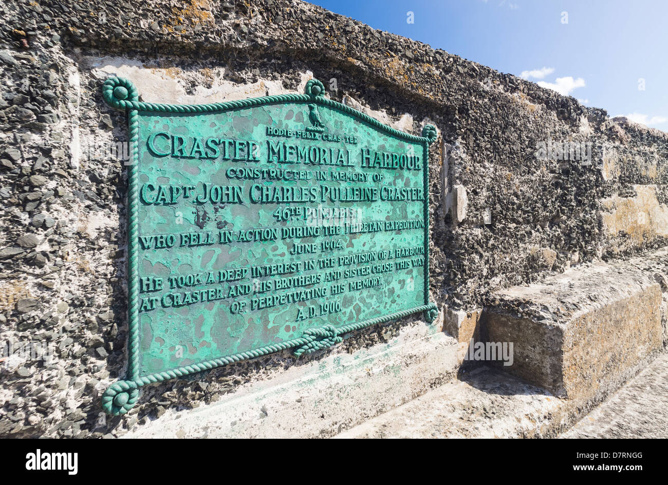 Plaque at Craster Harbour in Northumberland, in memory of Captain