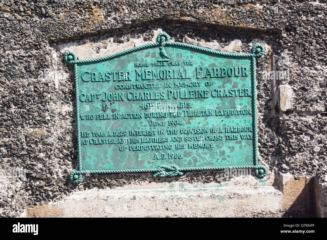 Plaque at Craster Harbour in Northumberland, in memory of Captain