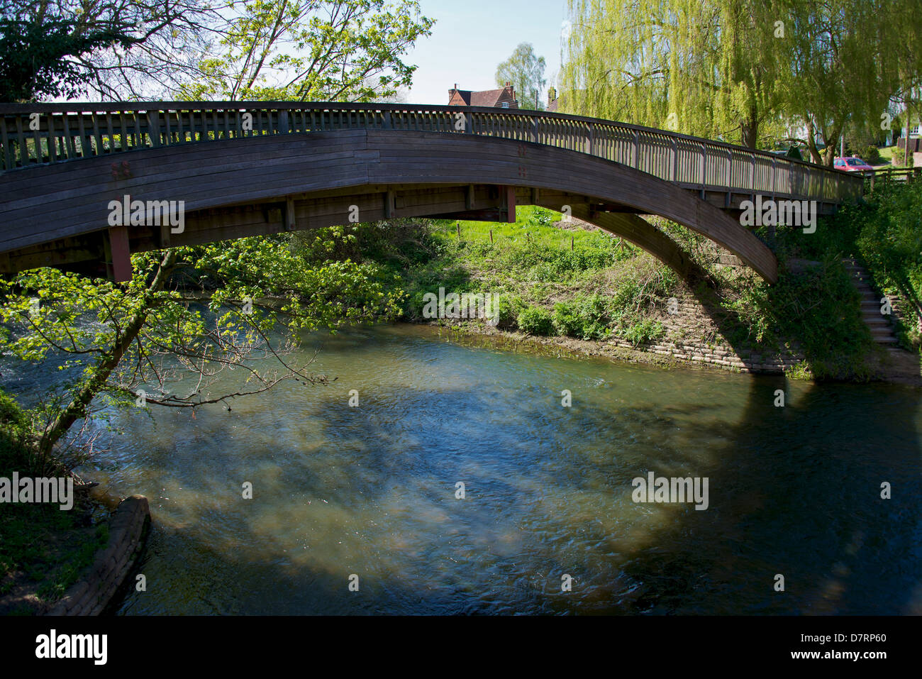 Wooden foot Bridge Over the River Mole at Brockham near Dorking in
