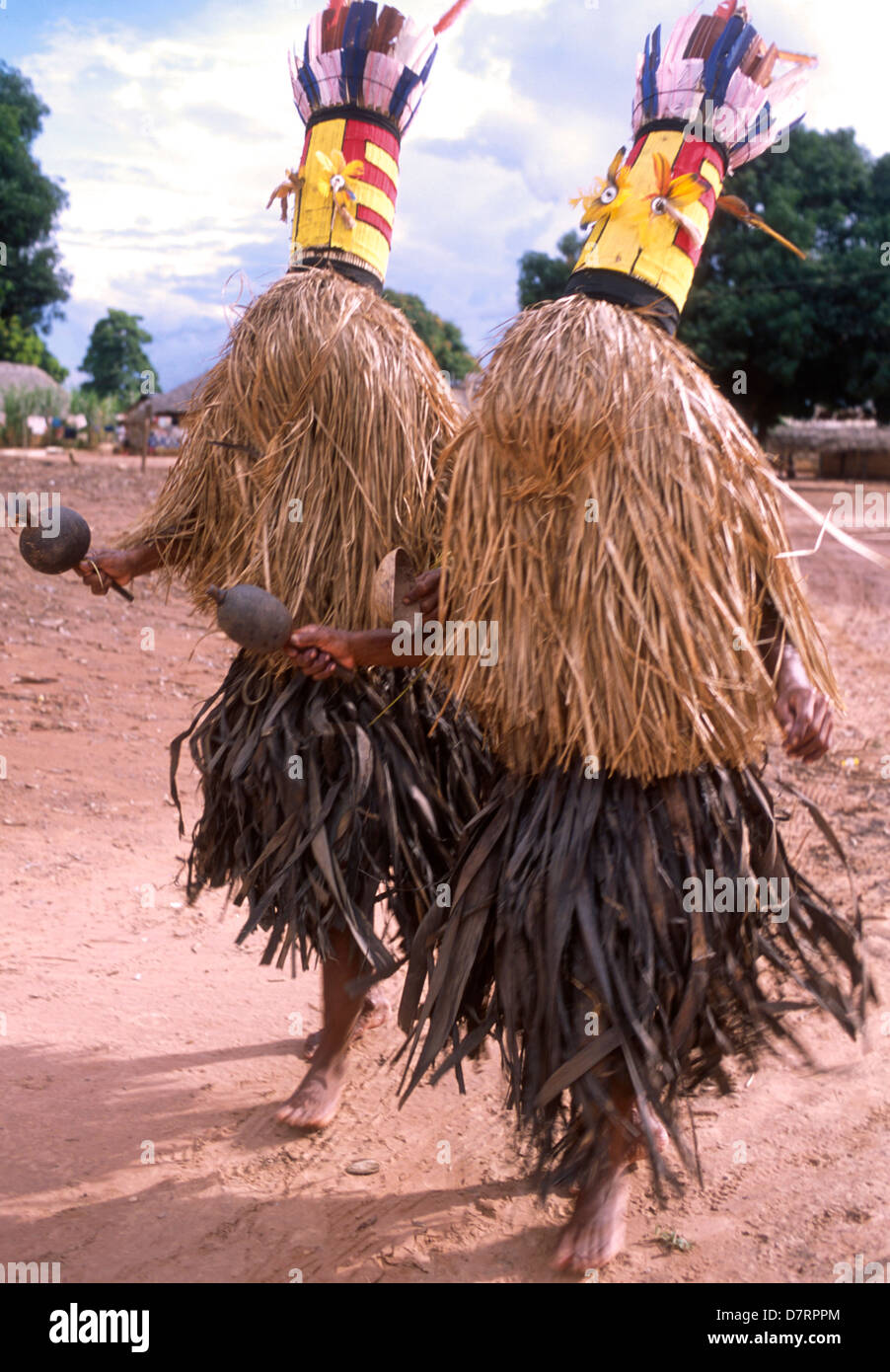Karaja indigenous people - traditional dance. Ilha do Bananal ( Bananal island ), Mid-west Brazil. Stock Photo
