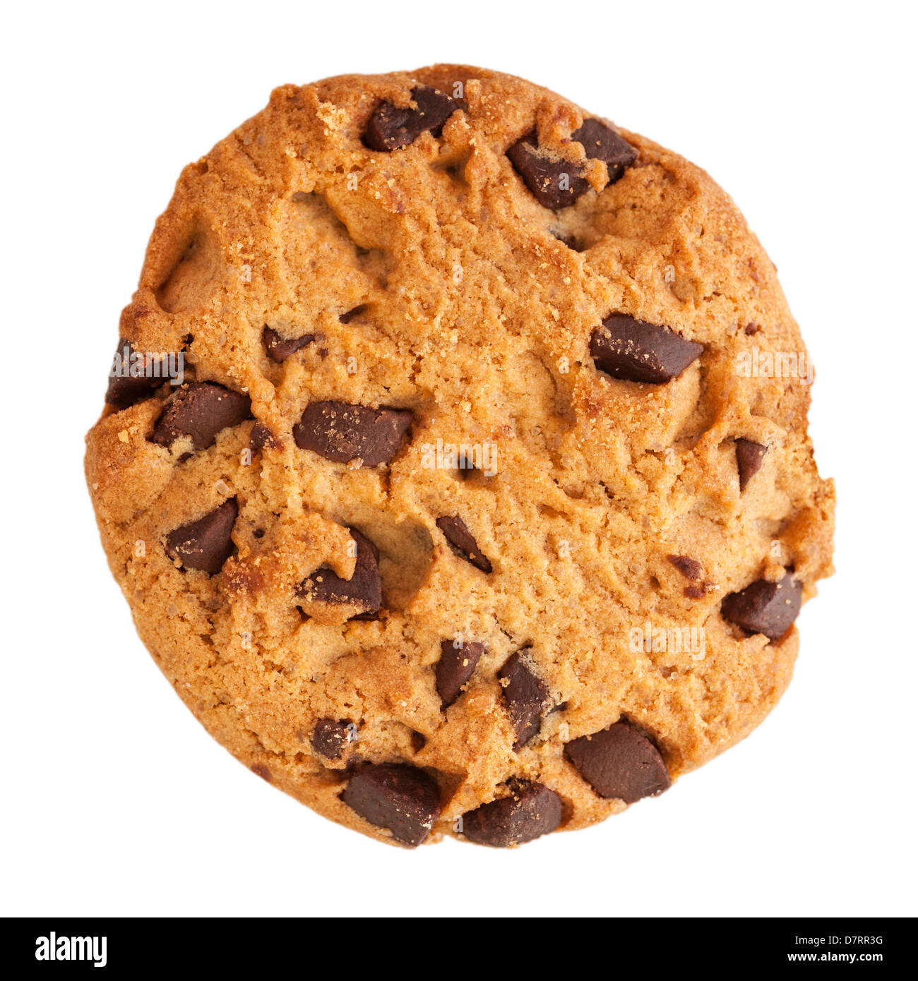 A chocolate choc chip cookie on a white background Stock Photo