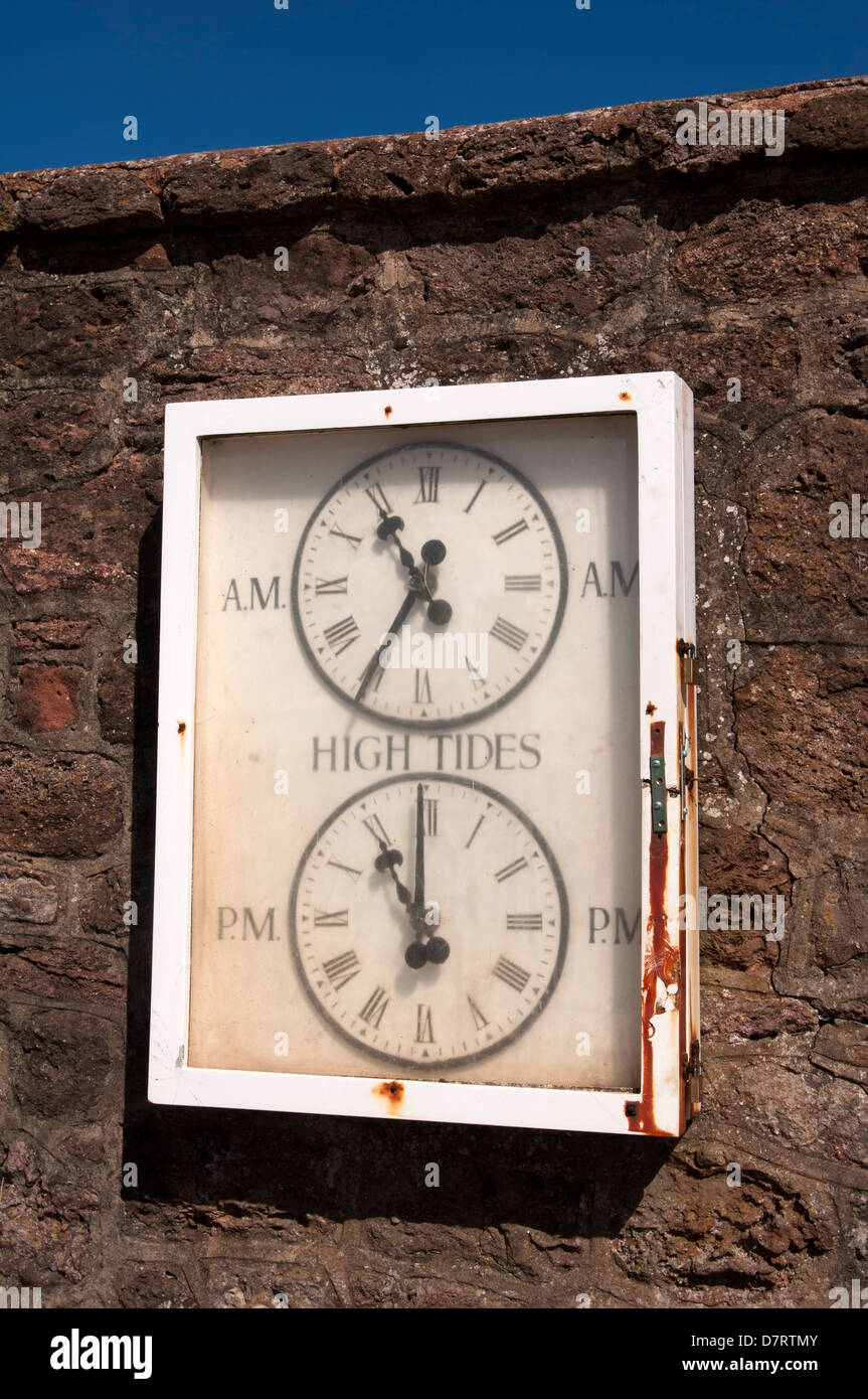 High tide clocks, Budleigh Salterton, Devon, England, UK Stock Photo