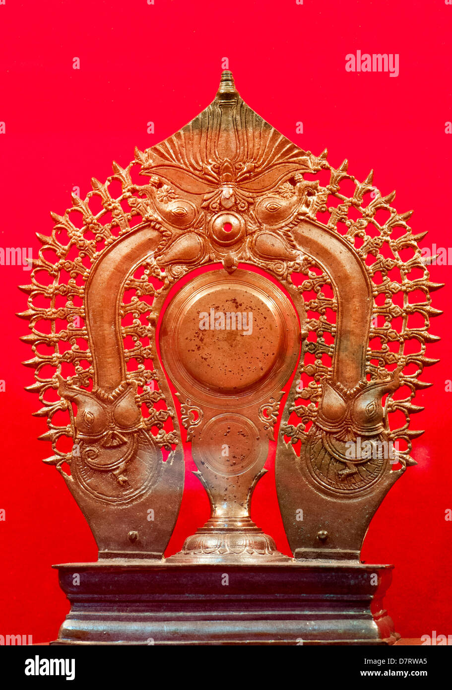 Mirror with Prabha, bronze antique, India Stock Photo