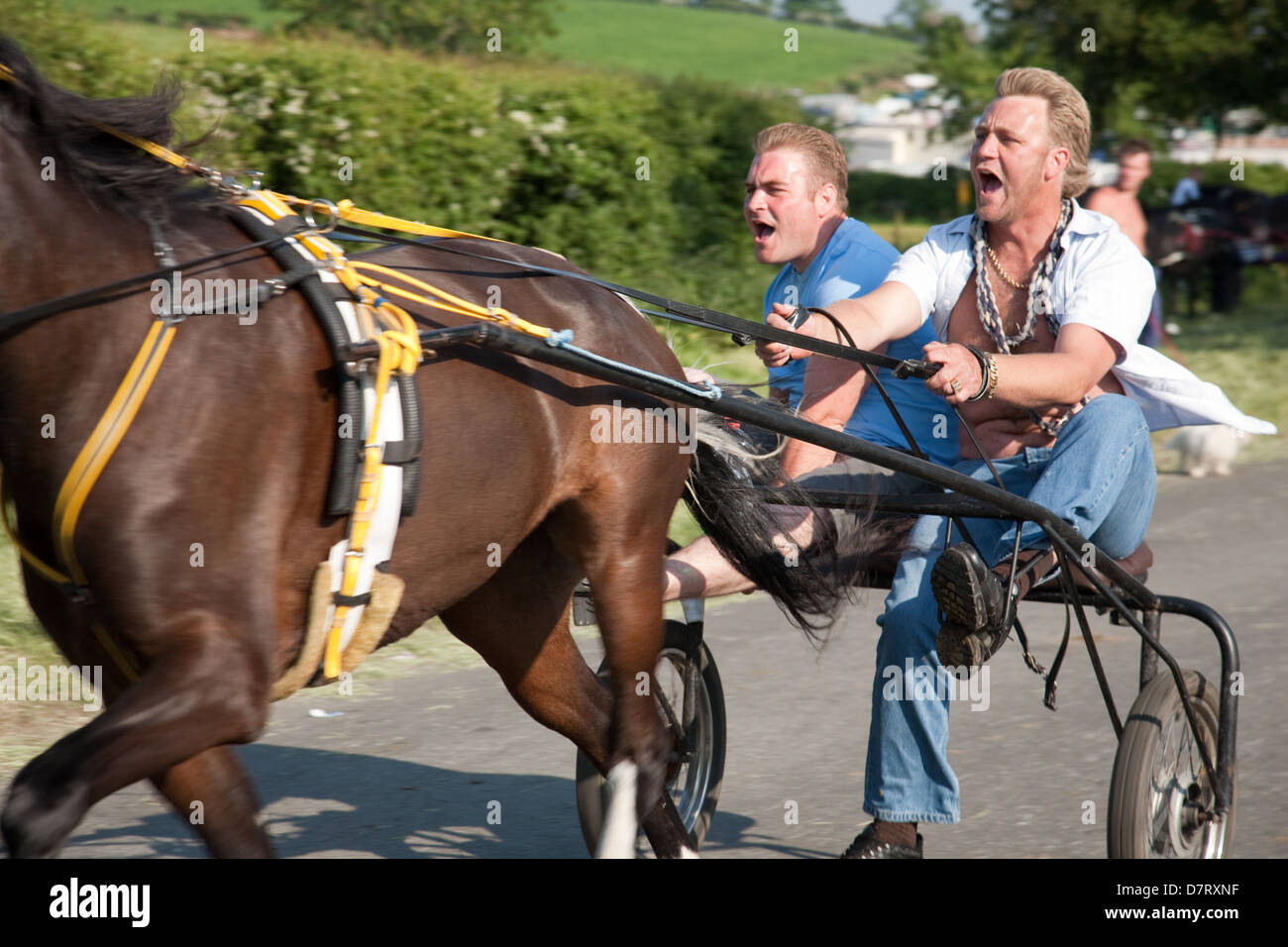 Men driving a horse and cart at the Appleby Fair, an annual gathering