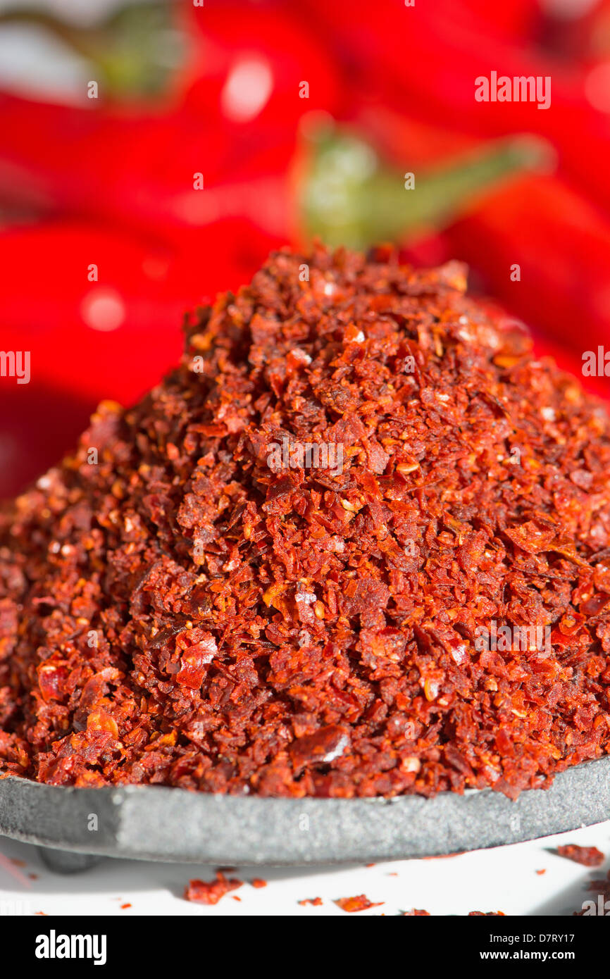 Turkish chili flakes (pul biber). Stock Photo