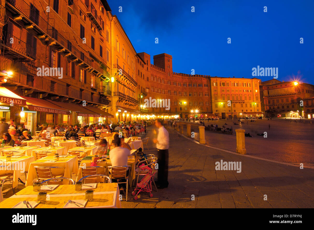 Siena, Piazza del campo at Dusk, The Campo Square at Dusk,Tuscany, Italy, Stock Photo