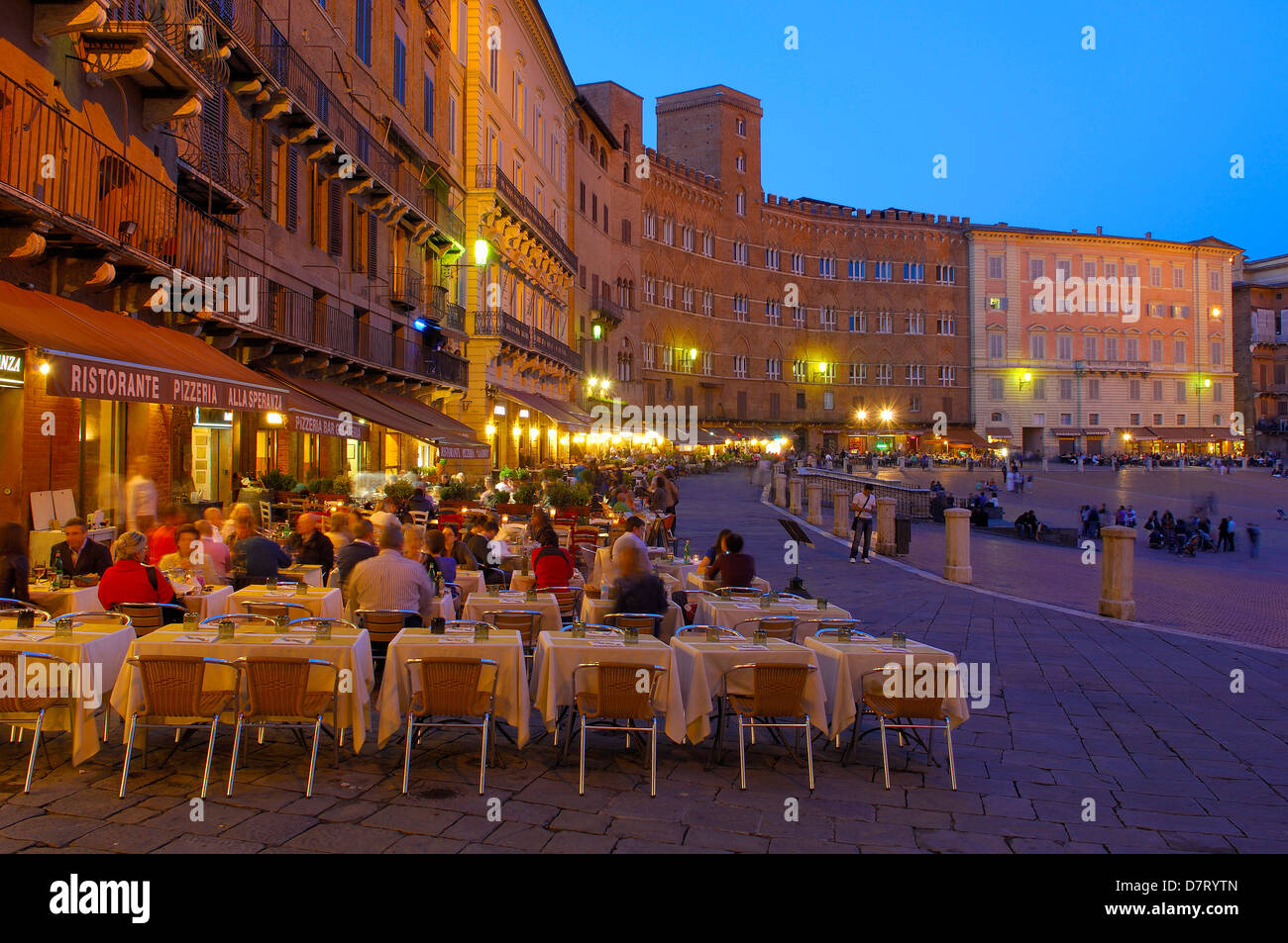 Siena, Piazza del campo at Dusk, The Campo Square at Dusk,Tuscany, Italy, Stock Photo
