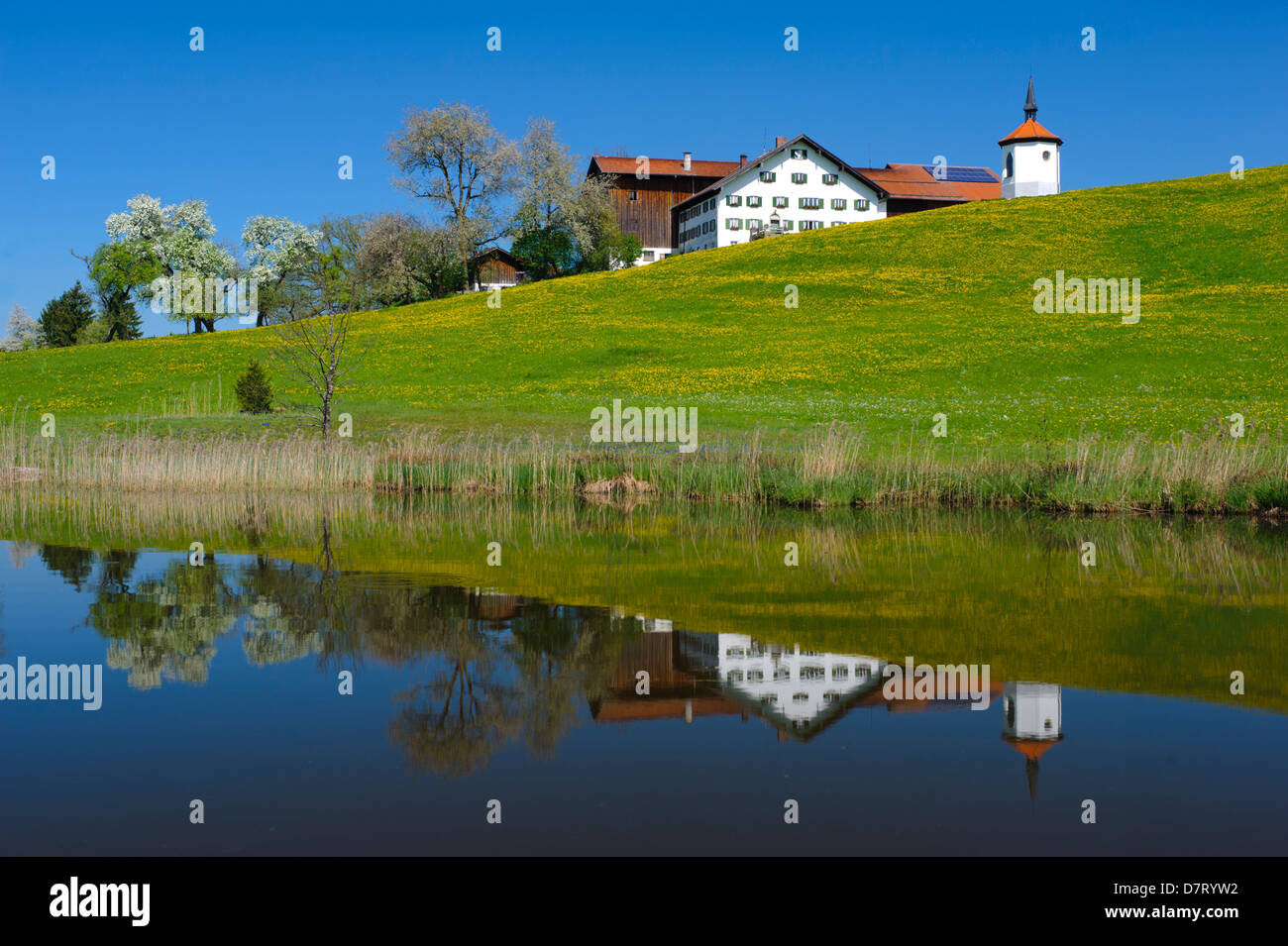 landscape with farm house and chapel in bavaria, germany Stock Photo ...