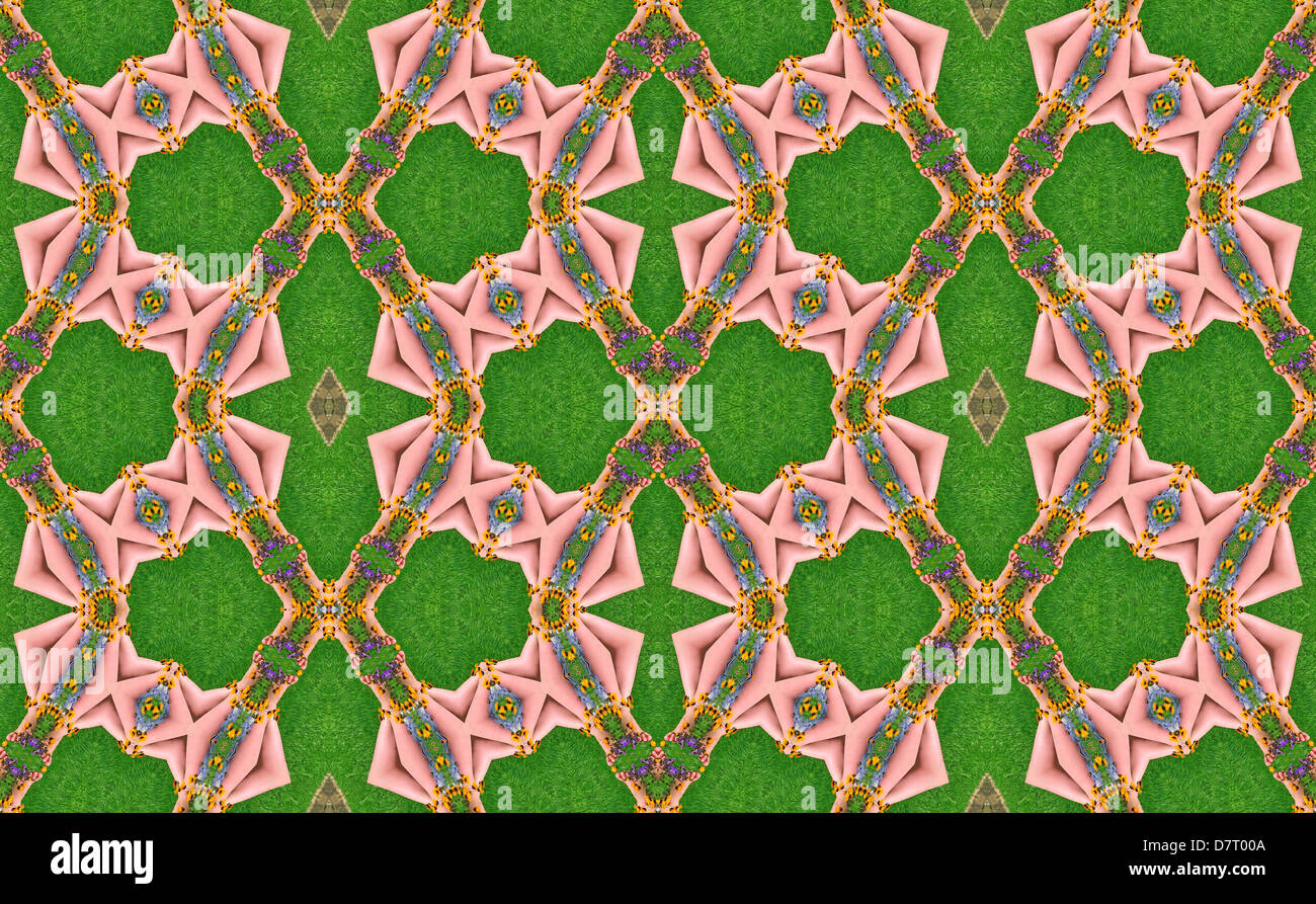 Repeated pattern made from original image girl lying on grass, with ...
