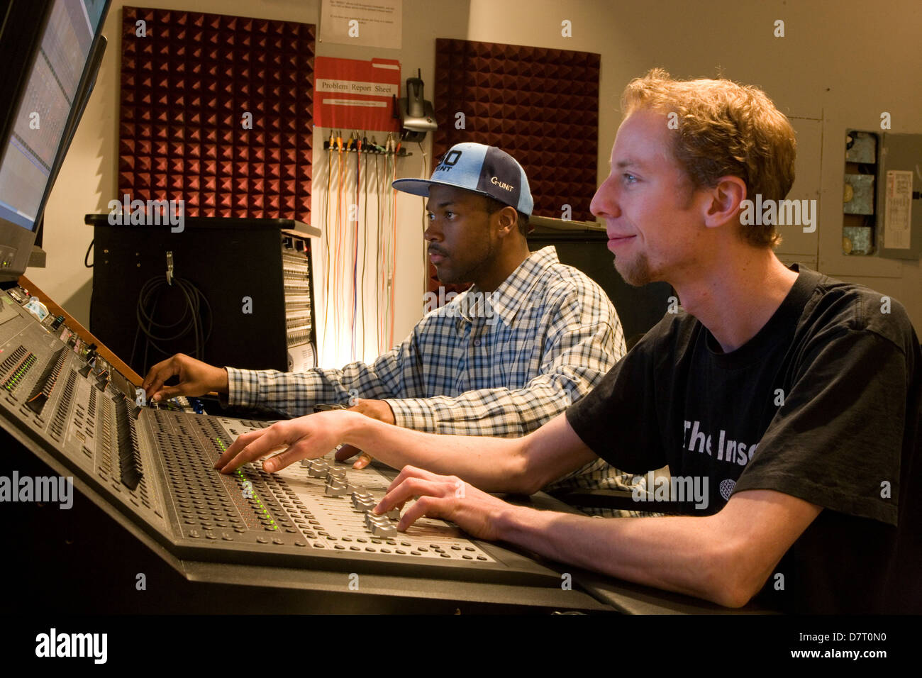 Studio technicians at recording mixingdesk Stock Photo Alamy