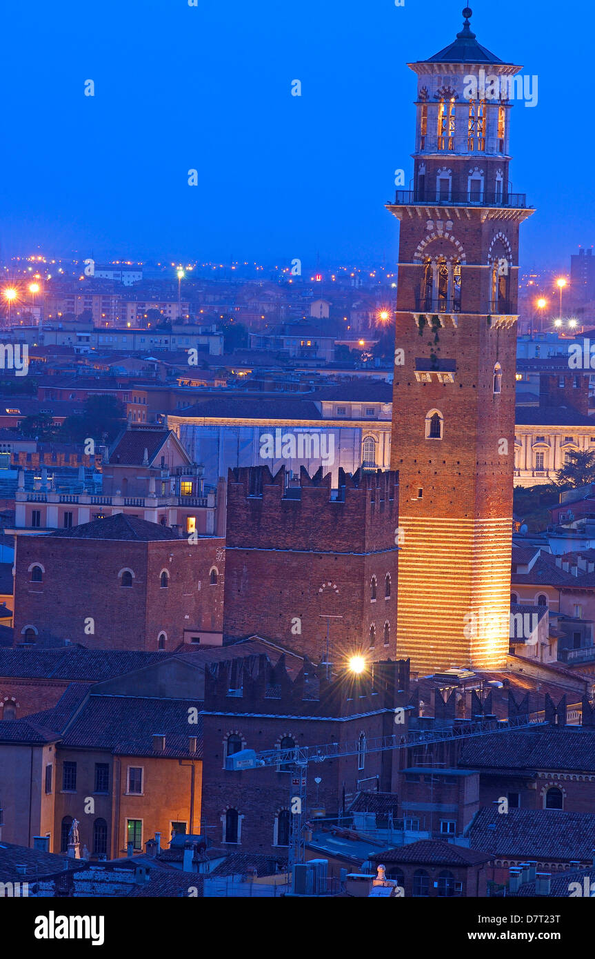 Verona. Torre de Lamberti at Dusk. Adige river. Veneto. Italy. Europe Stock Photo