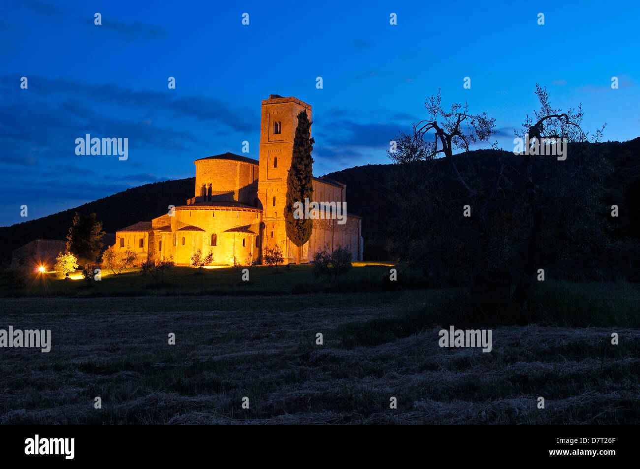 Sant' Antimo Abbey. Montalcino. Castelnuovo dell'abate. Tuscany landscape. Siena Province.Tuscany. Italy. Europe Stock Photo