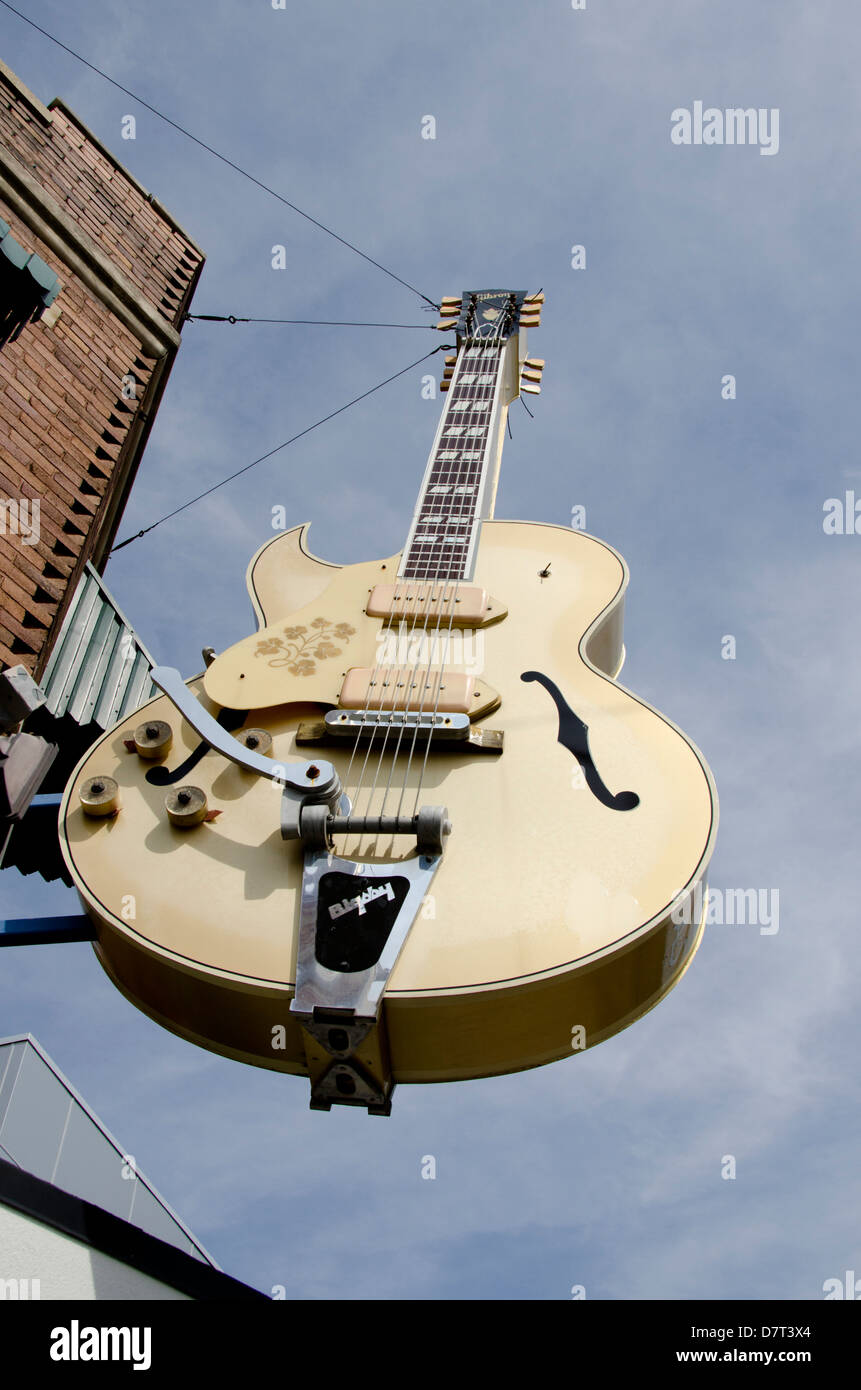 Tennessee, Memphis. Sun Studio. Exterior Gibson guitar sign. Stock Photo