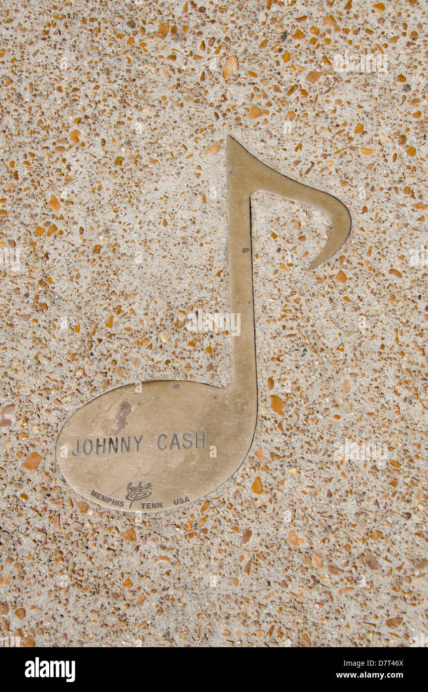 Tennessee, Memphis, Beale Street. Sidewalk note marker for famous Country music star, Johnny Cash. Stock Photo