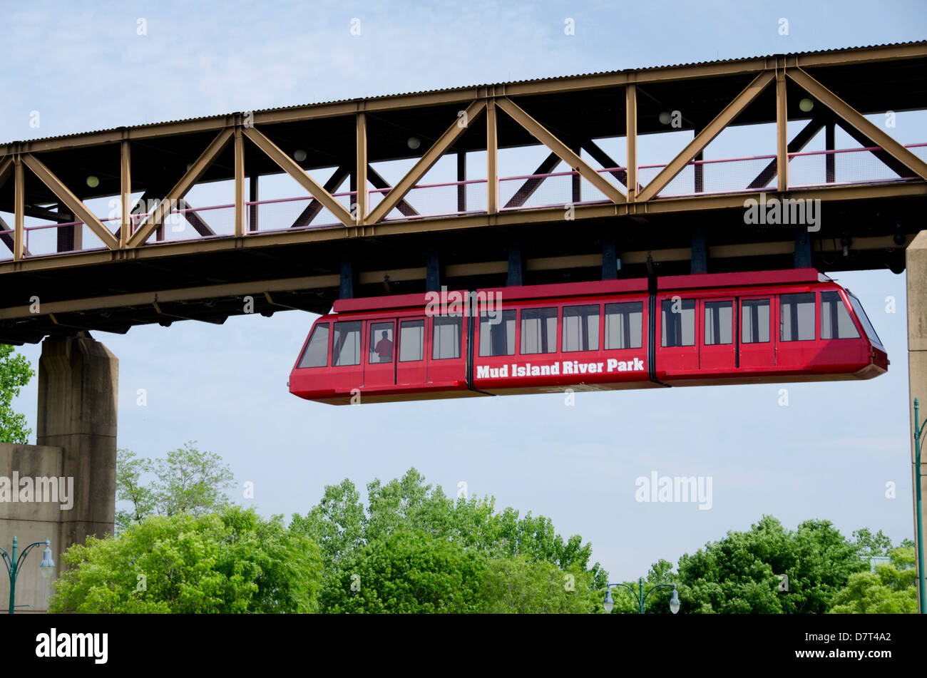 Tennessee, Memphis. Mud Island River Park overhead tram. Stock Photo