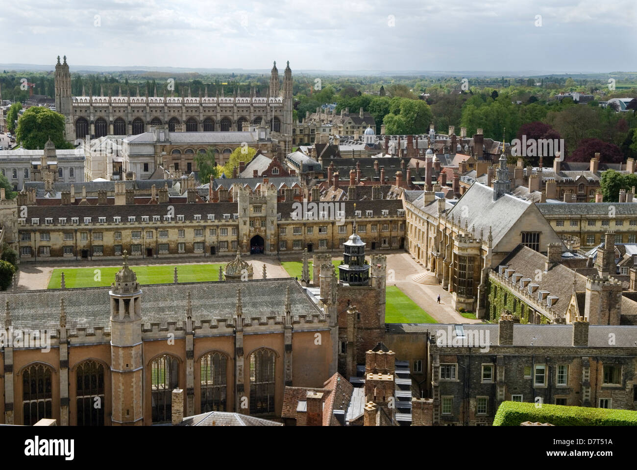 Cambridge University UK Skyline. St Johns College foreground.  Trinity, ( with lawn centre)  Gonville and Caius College commonly referred to as Caius - pronounced as "keys". Kings College. ( large building top left.) 2013 2010s HOMER SYKES Stock Photo