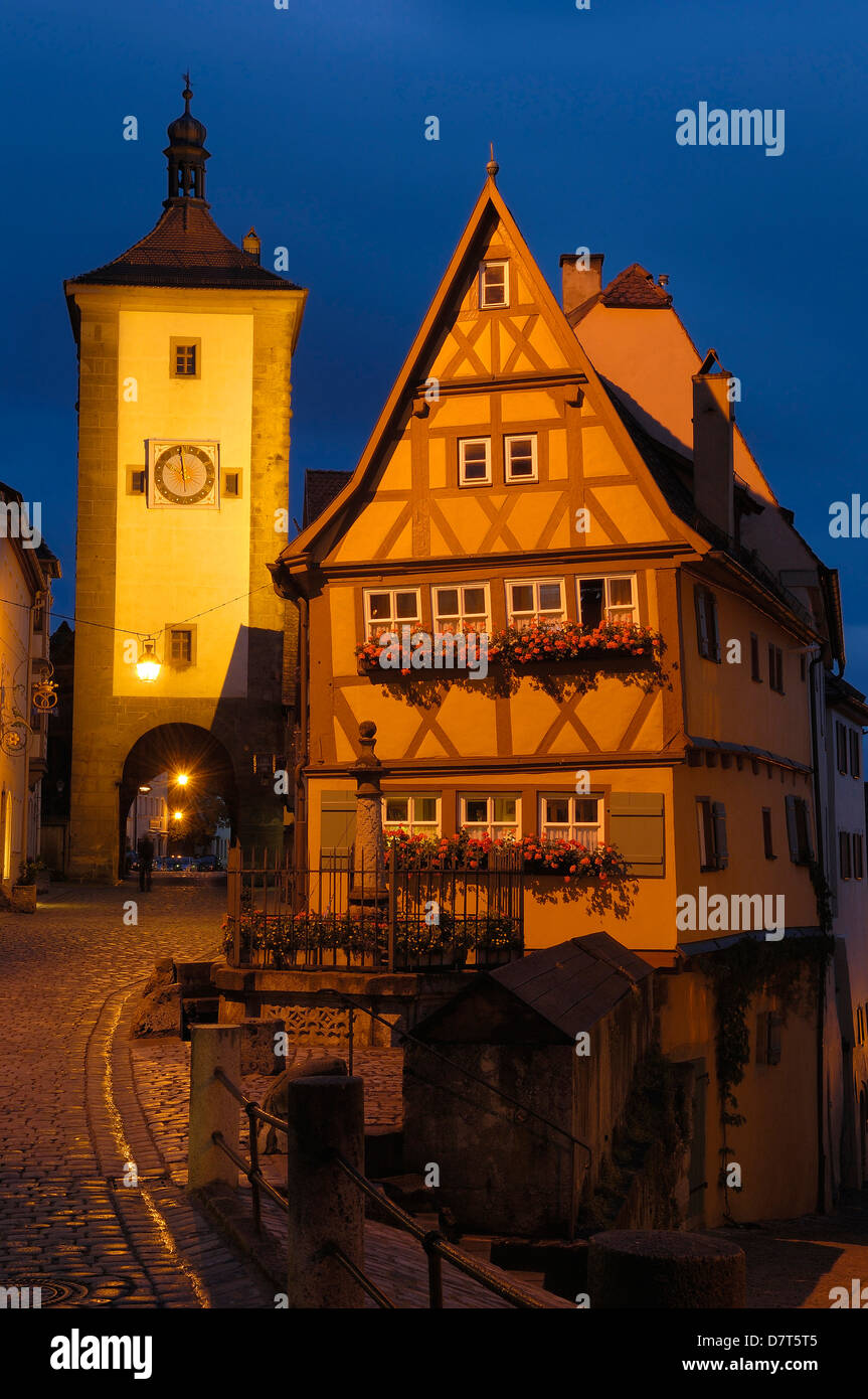Rothenburg ob der Tauber, Ploenlein, Siebersturm tower, Romantic Road, Romantische Strasse, Franconia, Bavaria, Germany, Europe Stock Photo