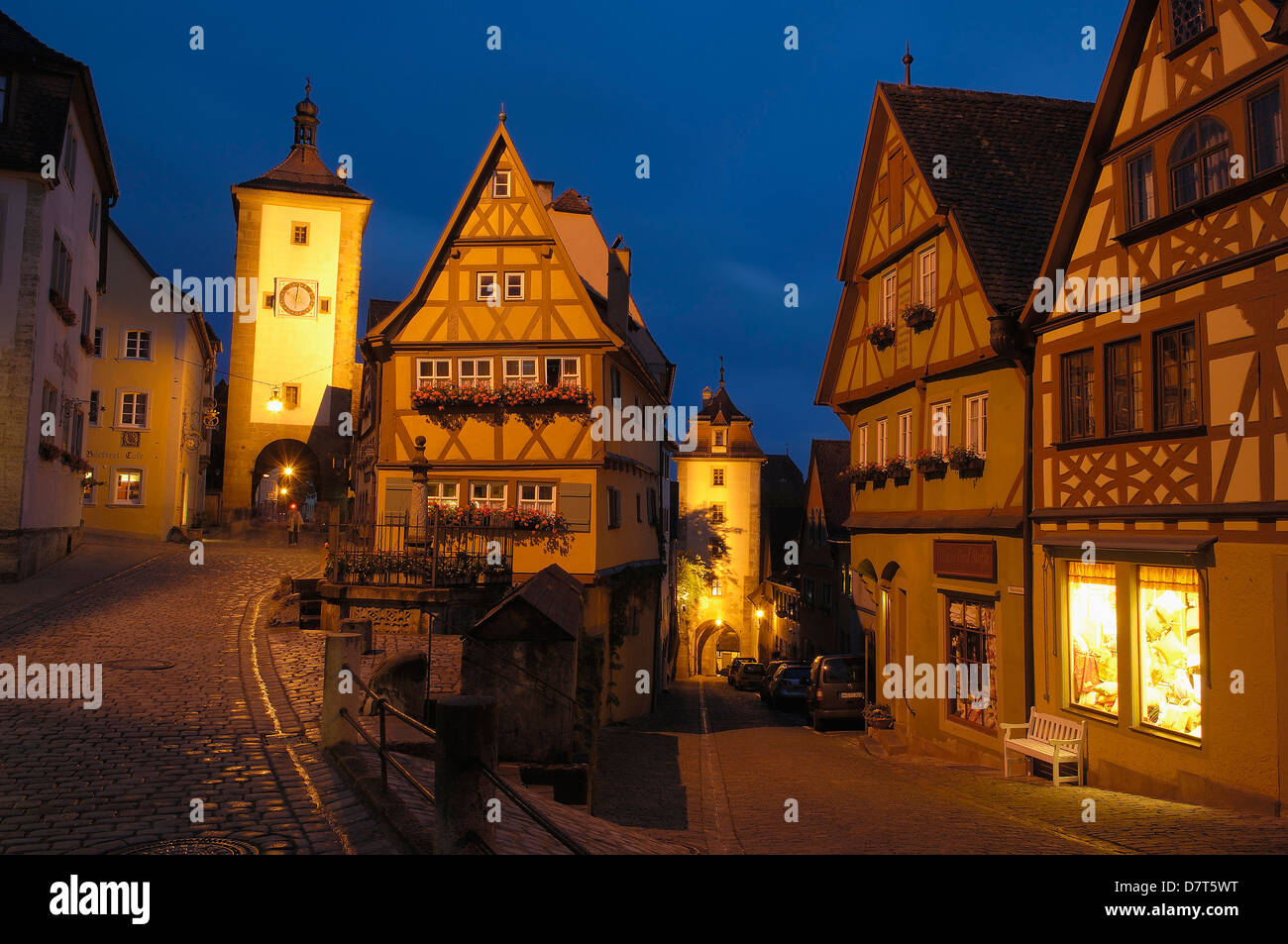 Rothenburg ob der Tauber, Ploenlein, Siebersturm tower, Romantic Road, Romantische Strasse, Franconia, Bavaria, Germany, Europe Stock Photo