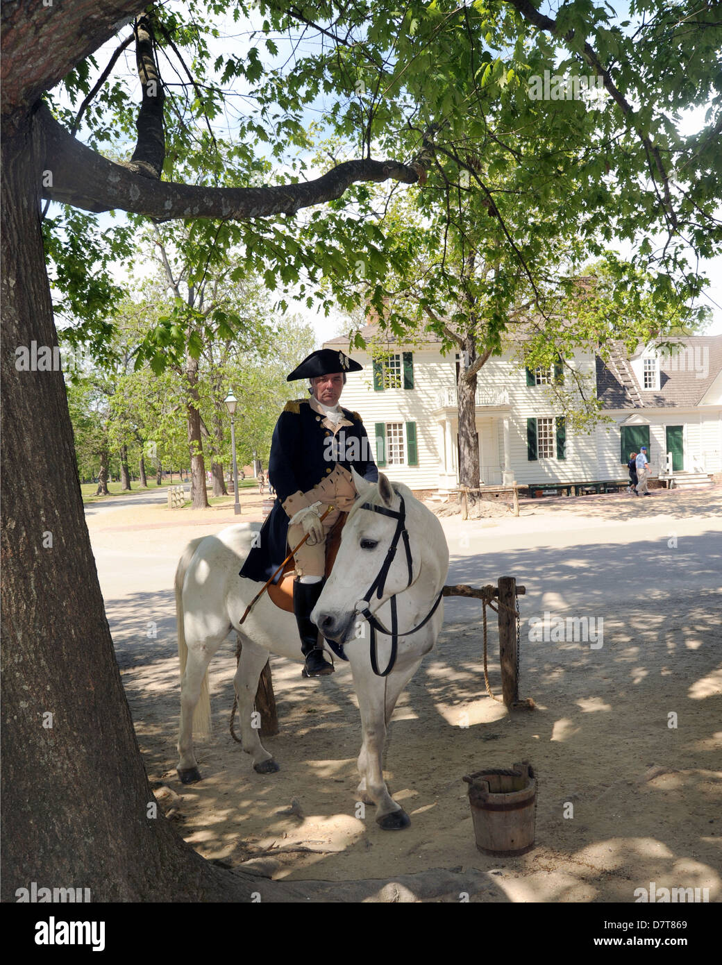George Washington on his horse Williamsburg Virginia,George Washington on his horse Duke of Gloucester Street Williamsburg, Stock Photo