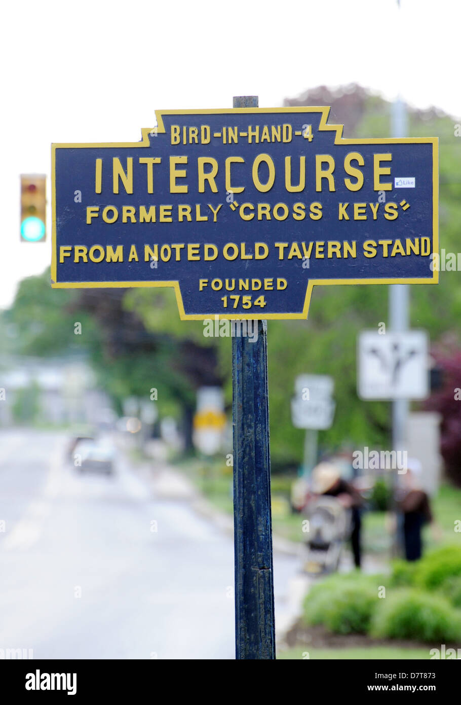 Intercourse Pennsylvania welcome sign for city,Intercourse Pennsylvania, Intercourse 1754, Intercourse city in Pennsylvania, Stock Photo