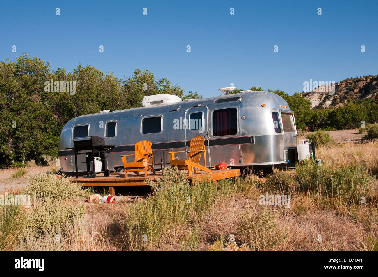 USA, Utah, classic Airstream travel trailers available as lodging at