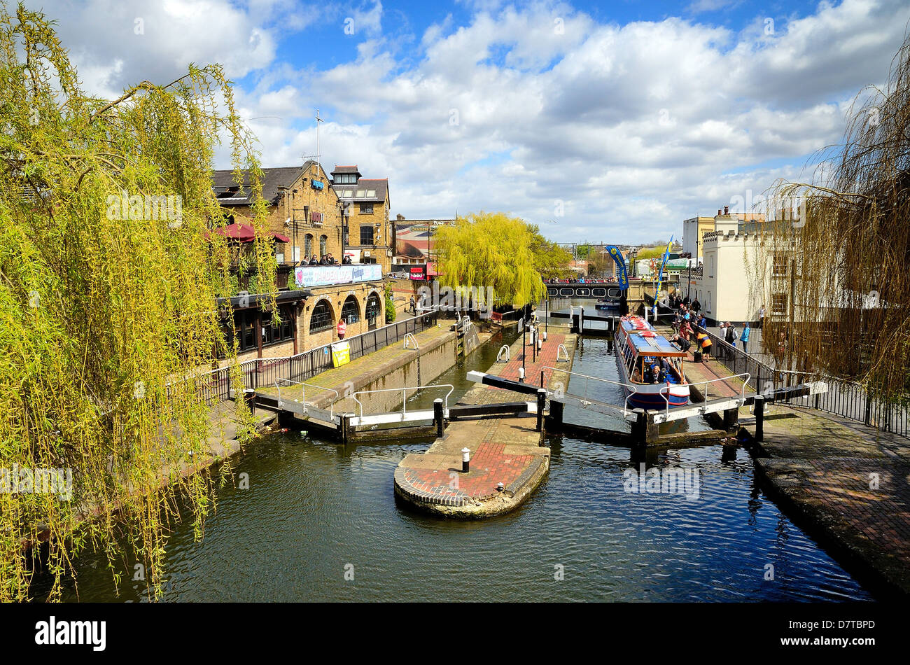 Camden Town  canal lock and market London Stock Photo