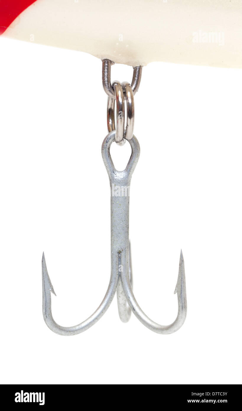 Treble fish hook isolated on white background Stock Photo Alamy