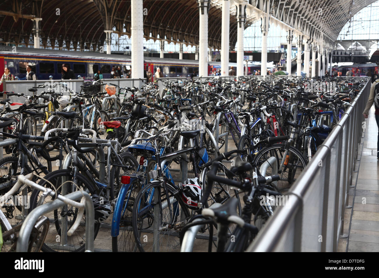Mass commuter bike parking at Paddington Station in London, May 2013 Stock Photo