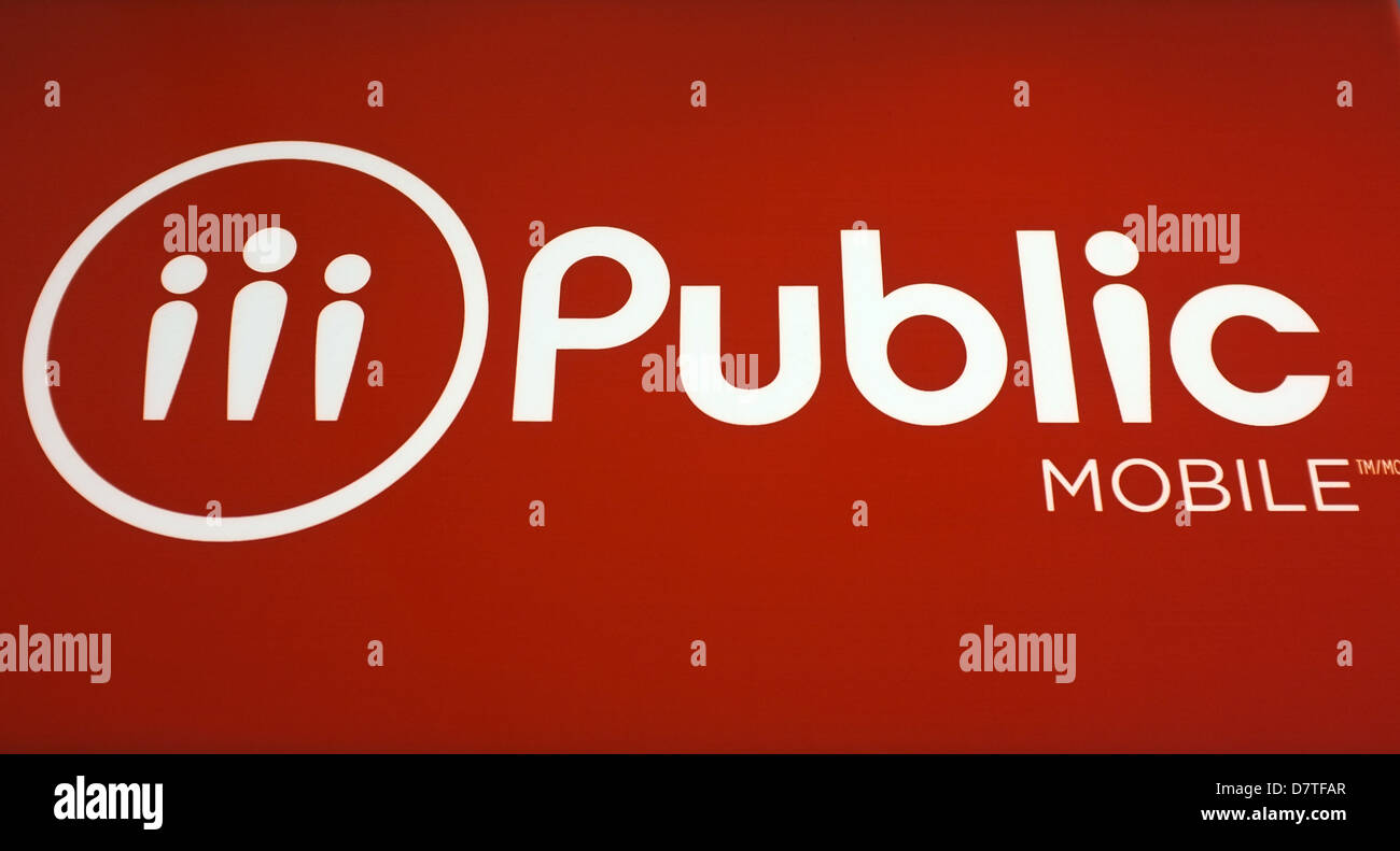 The sign for Canadian mobile phone company Public Mobile Stock Photo