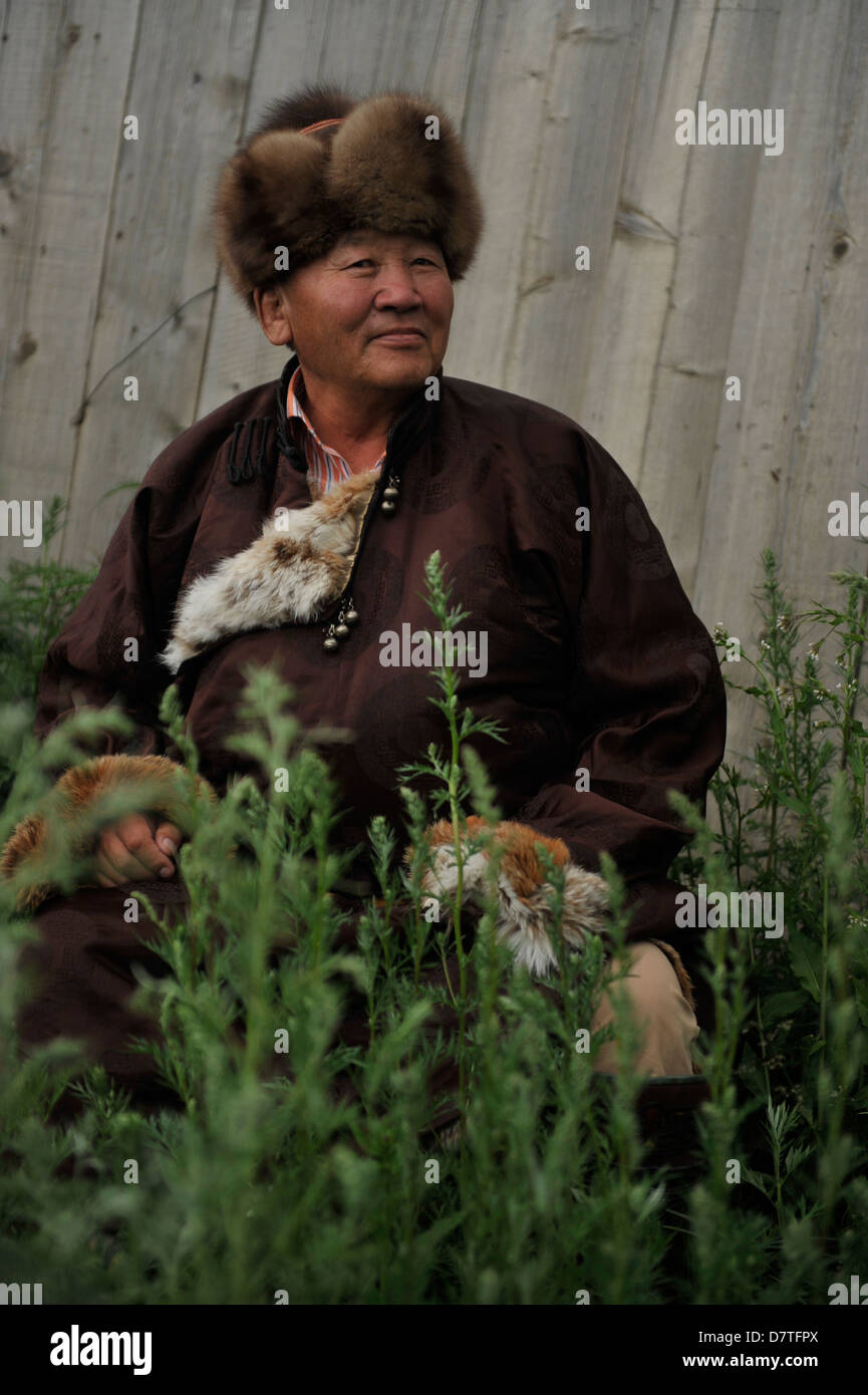 mongol in his back yard Stock Photo